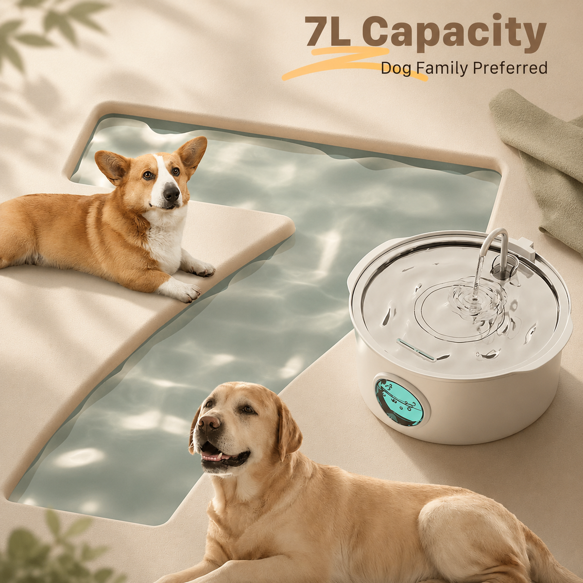 7L Stainless Steel Dog Water Fountain